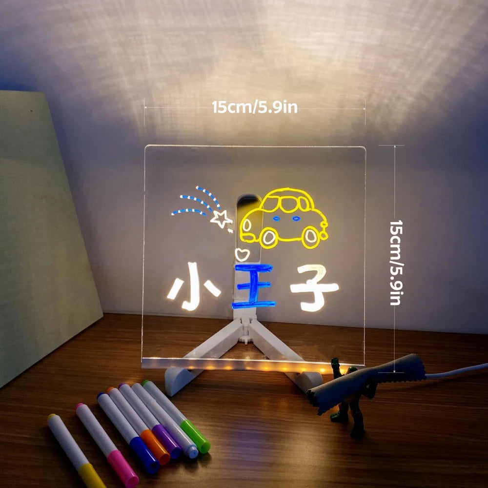 LED Note Board Night Light with 7 Colors Pen Lighted Acrylic Drawing Board Glowing Message Marker Board For Office School Home