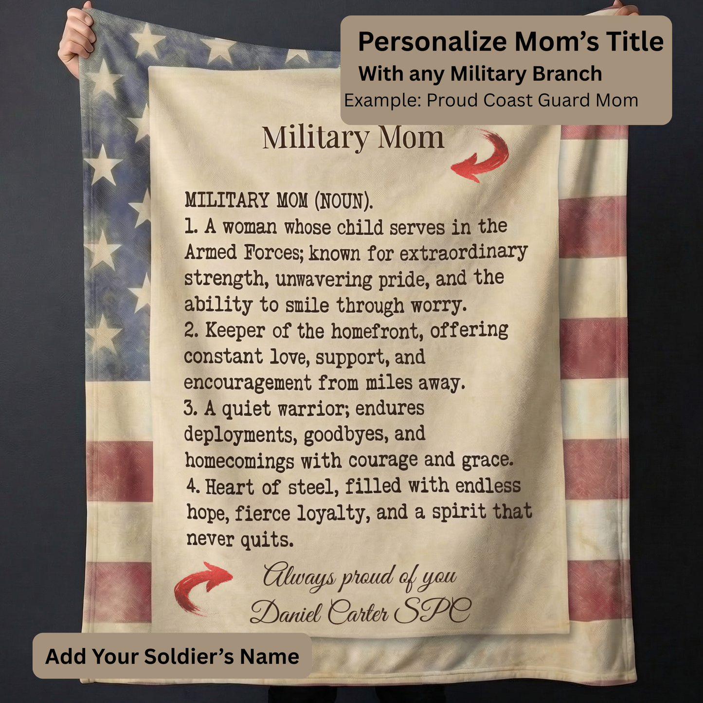 Personalized Military Mom Velveteen Plush Blanket – Custom Service Branch Gift