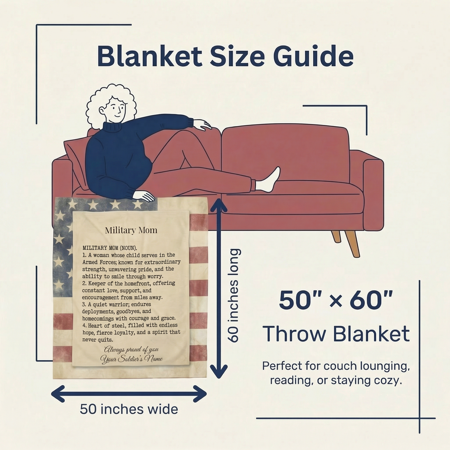 Personalized Military Mom Velveteen Plush Blanket – Custom Service Branch Gift