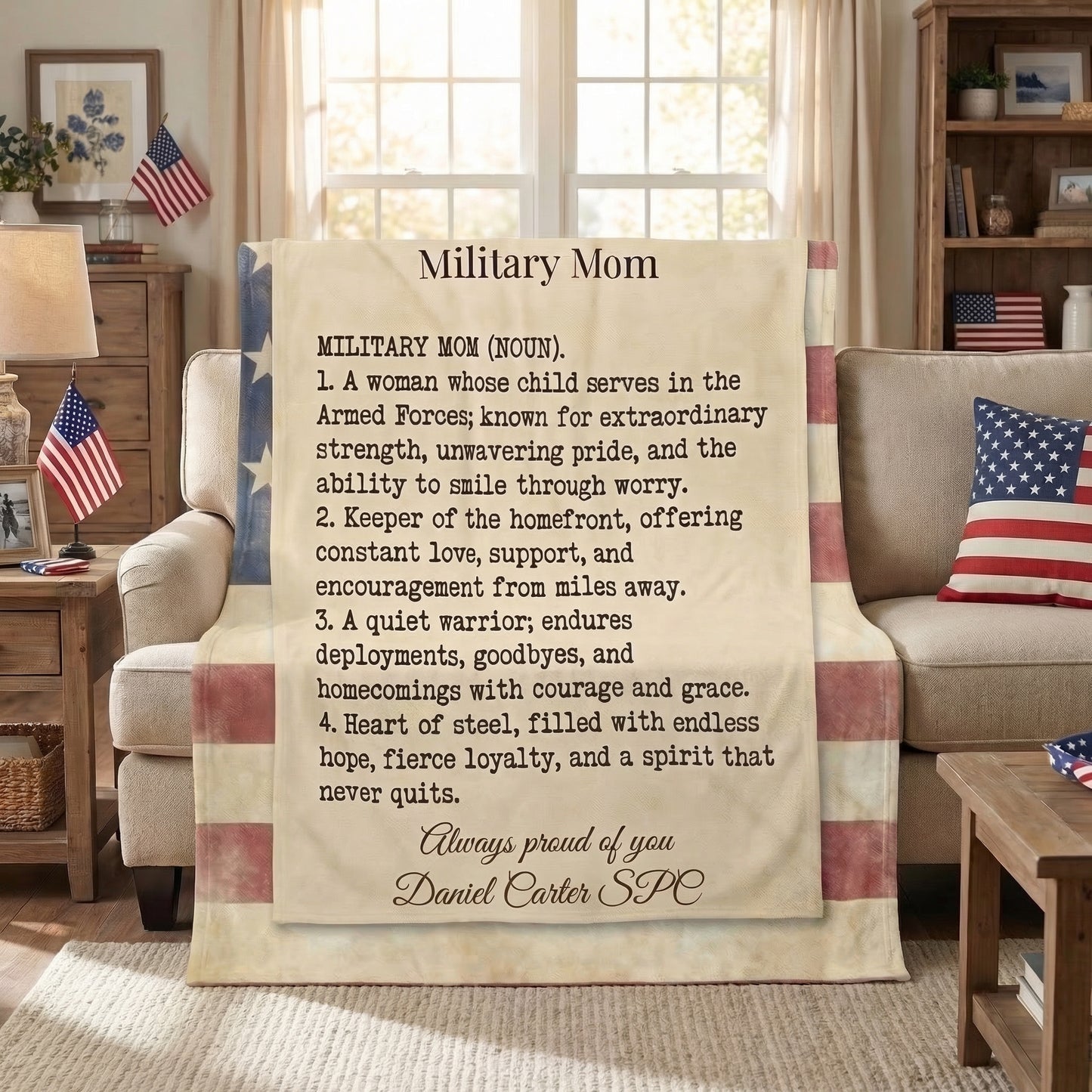 Personalized Military Mom Velveteen Plush Blanket – Custom Service Branch Gift
