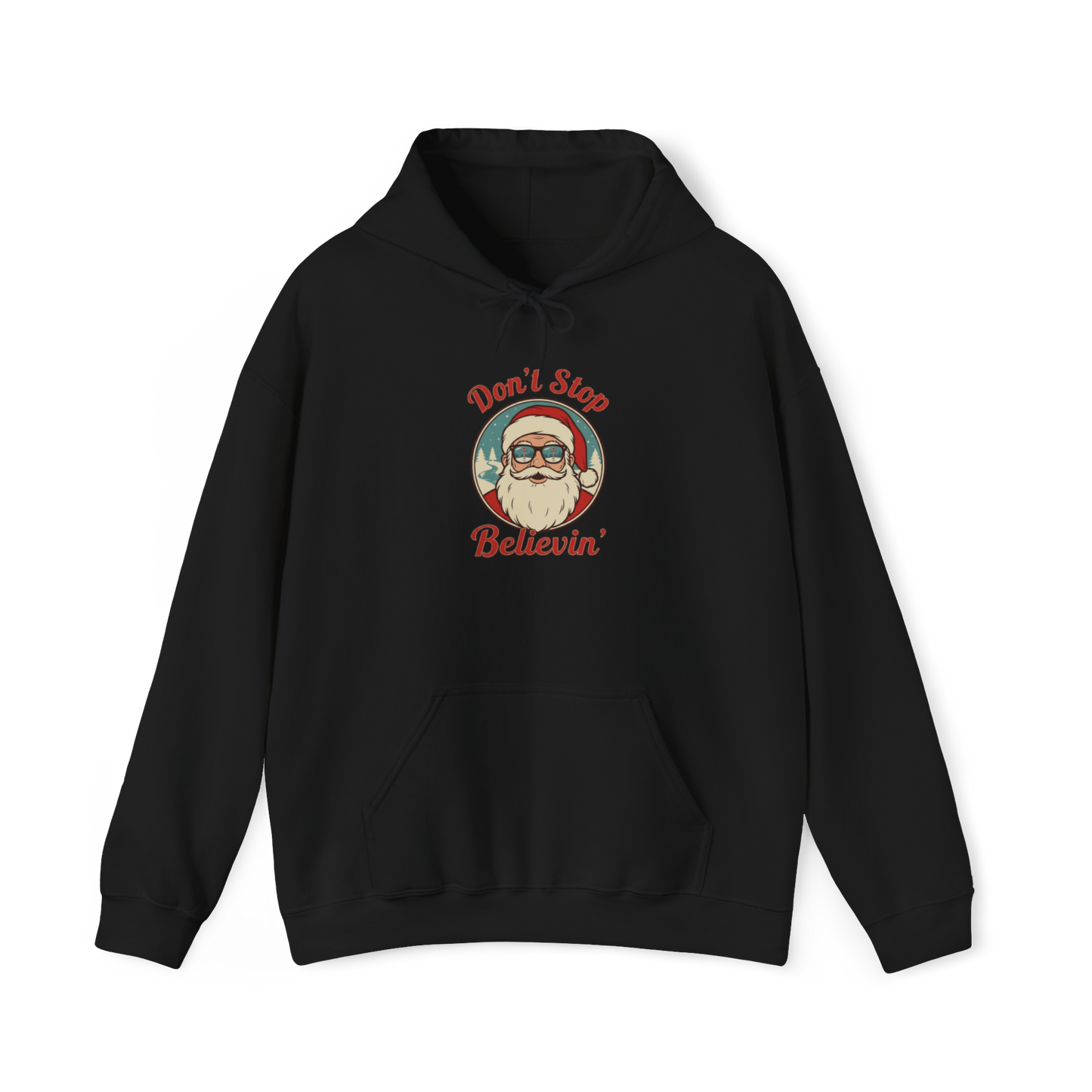 Don’t Stop Believing Santa Hoodie – Retro Christmas Gildan