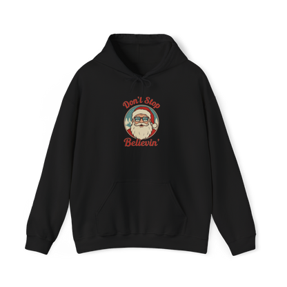 Don’t Stop Believing Santa Hoodie – Retro Christmas Gildan