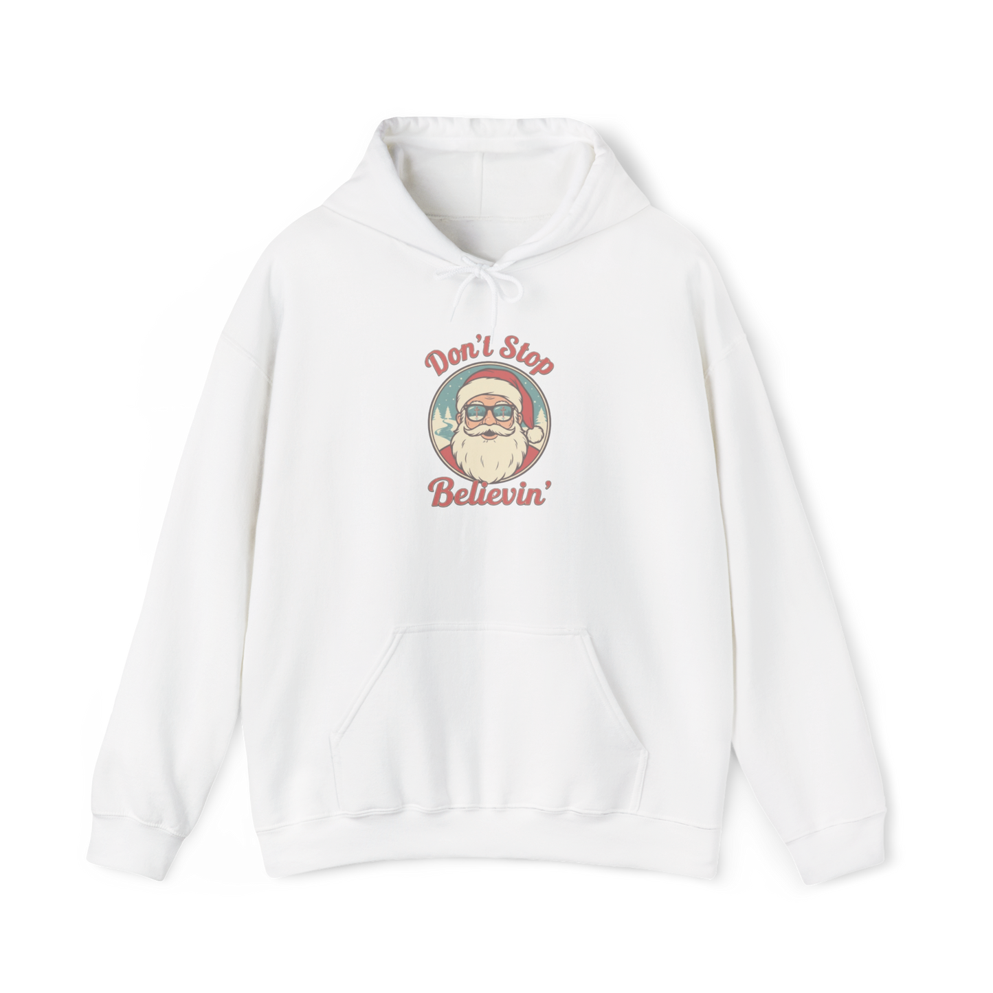 Don’t Stop Believing Santa Hoodie – Retro Christmas Gildan