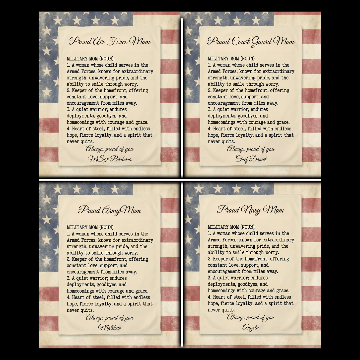 Personalized Military Mom Velveteen Plush Blanket – Custom Service Branch Gift